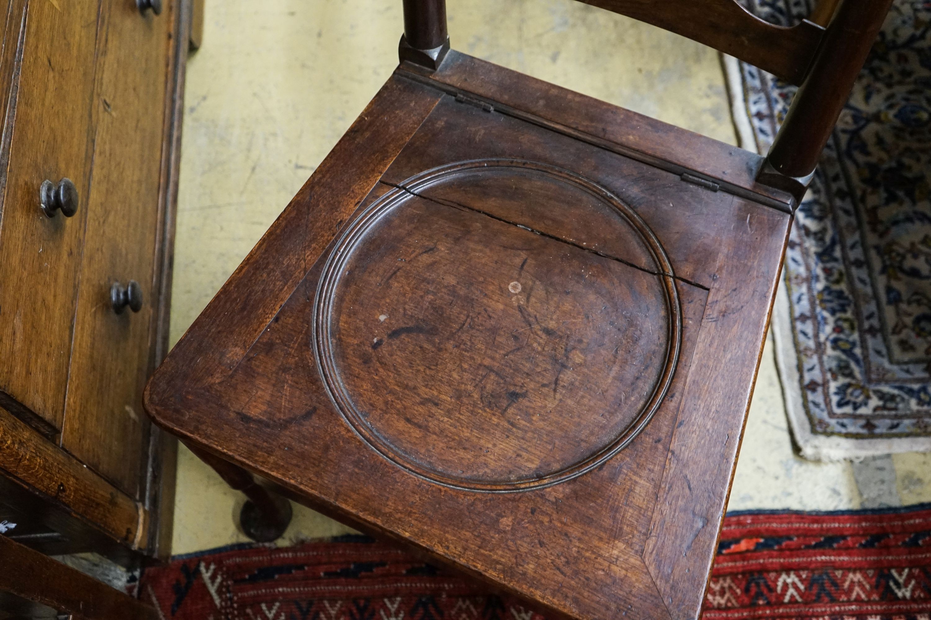 An 18th century mahogany ladderback box seat chair, width 48cm, depth 43cm, height 94cm